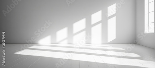 Minimalist interior room design with natural light and shadows creating an empty space suitable for text placement and decoration ideas