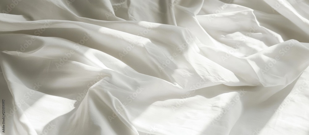 Minimalist abstract overlapping white sheets with soft shadows creating movement and depth featuring empty space for text integration