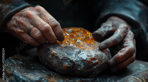 Expert lapidary artist crafts intricate gemstone designs in studio setting