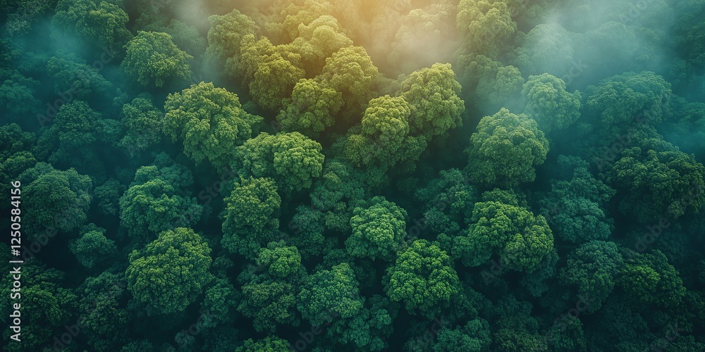 An aerial view showing a forest with a beautiful environment
