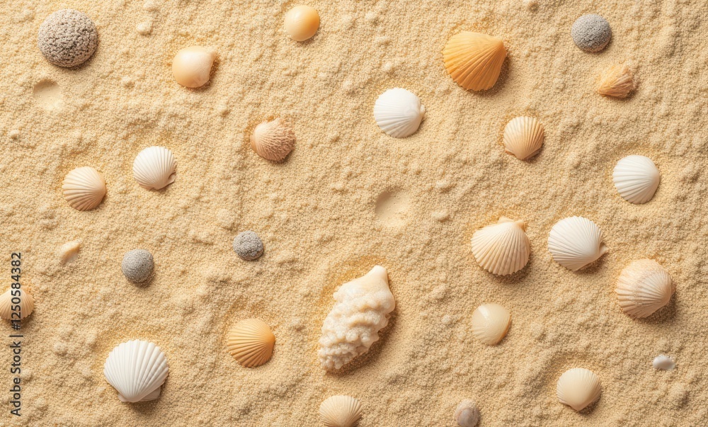 Diverse seashells on sandy beach Diverse seashells on sandy beach