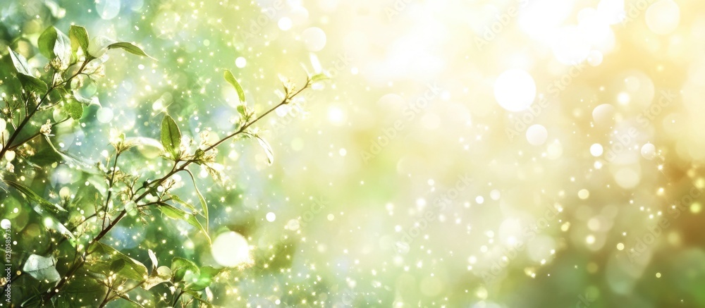 Fototapeta premium Serene Natural Bokeh Background with Soft Light Effects and Lush Greenery for Refreshing Visual Appeal