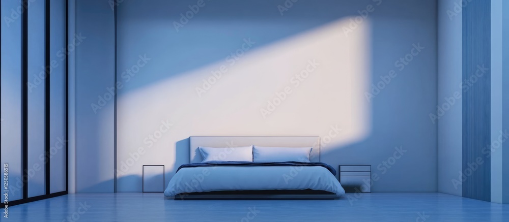 Contemporary Bedroom Design with Minimalist Bed and Space for Custom Text Branding Contemporary Bedroom Design with Minimalist Bed and Space for Custom Text Branding
