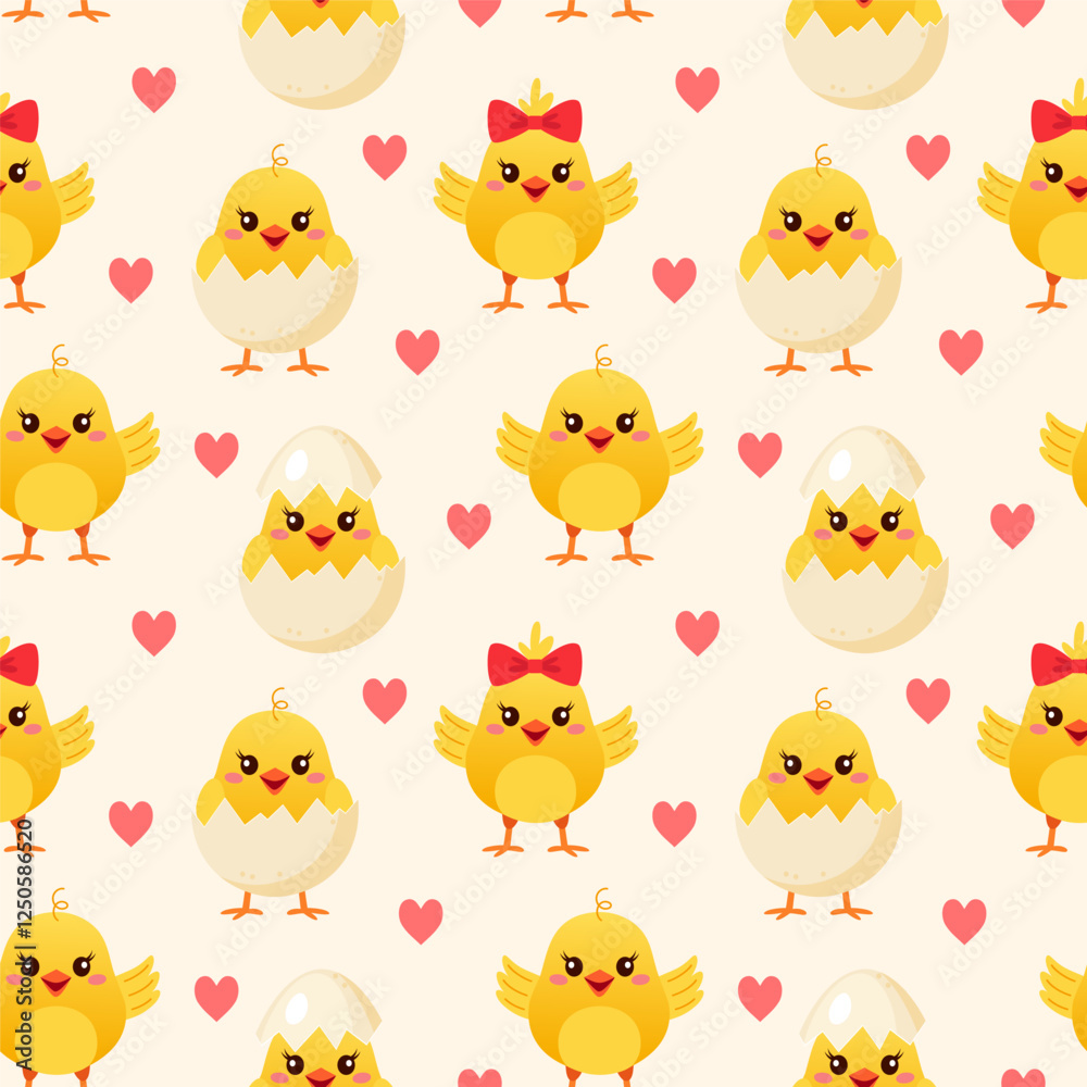 Fototapeta premium Seamless pattern with cute yellow chickens