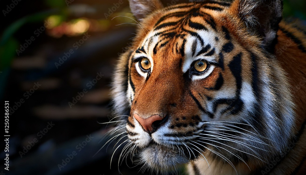 Fototapeta premium Photorealistic image of a tiger, 8K, hyper realistic, intricate details, sharp focus, cinematic lighting, award-winning photography