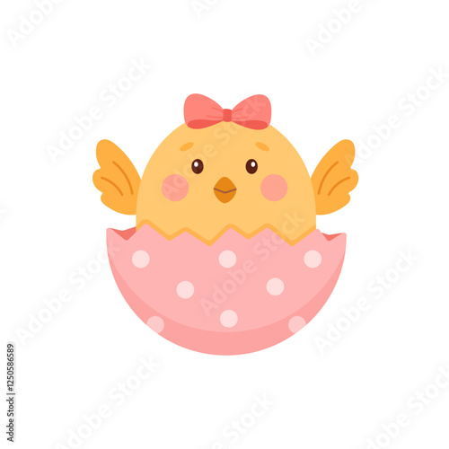 Cute  little chicken hatched from an egg.