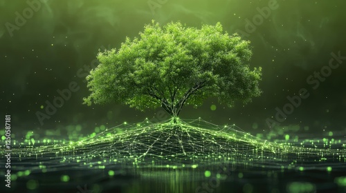 Node.js Code Integrated with Green Network Design and Digital Tree Concept photo