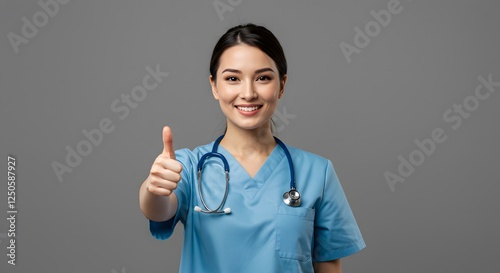 Smiling Doctor Woman Giving Thumbs Up Healthcare