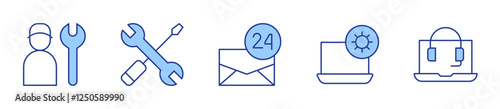 specialist, settings, service, mail, laptop. Support Icon vector illustration. Line Duotone style. Editable stroke
