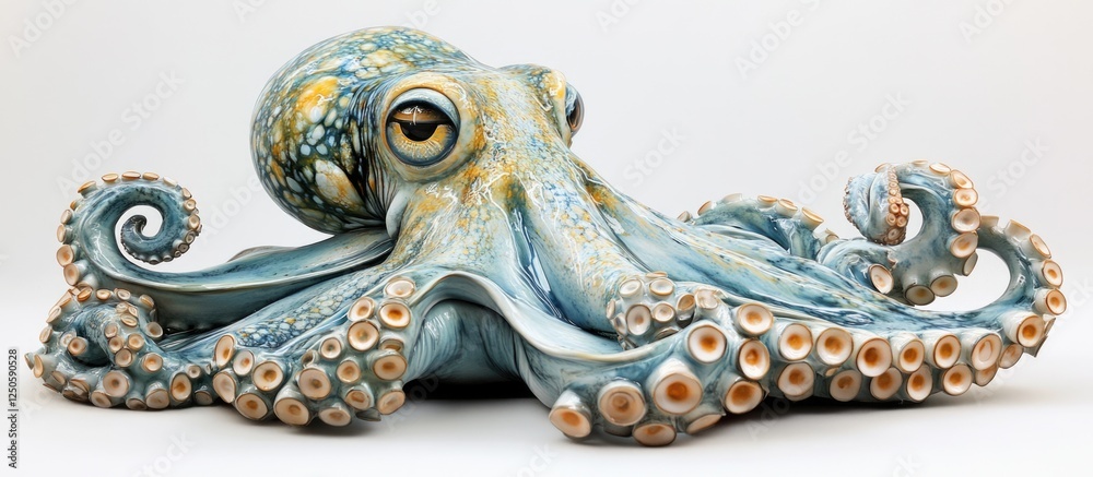 Obraz premium Realistic and colorful octopus sculpture on a white background showcasing intricate details and vibrant patterns.