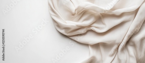 Elegant draped natural blouse fabric on a clean white background showcasing minimal style and texture for fashion and design concepts