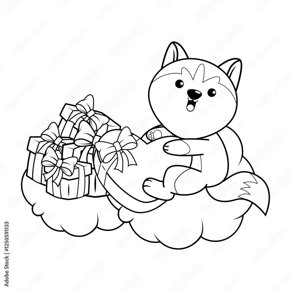 Valentine Day Coloring Page with cute husky Valentine Day Coloring Page with cute husky
