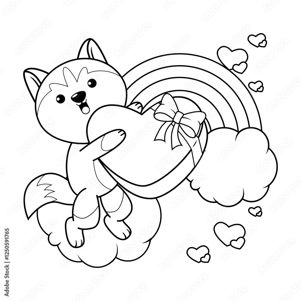 Valentine Day Coloring Page with cute husky Valentine Day Coloring Page with cute husky
