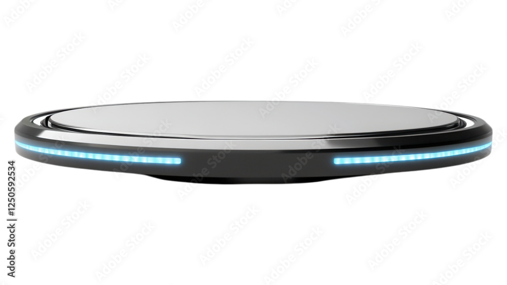 Futuristic podium with glowing LED accents, sleek metallic finish, positioned on a white background, transparent PNG for versatile use Futuristic podium with glowing LED accents, sleek metallic finish, positioned on a white background, transparent PNG for versatile use