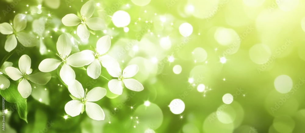 Springtime floral background featuring numerous white star-shaped flowers on a soft green backdrop with a gentle bokeh effect. Springtime floral background featuring numerous white star-shaped flowers on a soft green backdrop with a gentle bokeh effect.