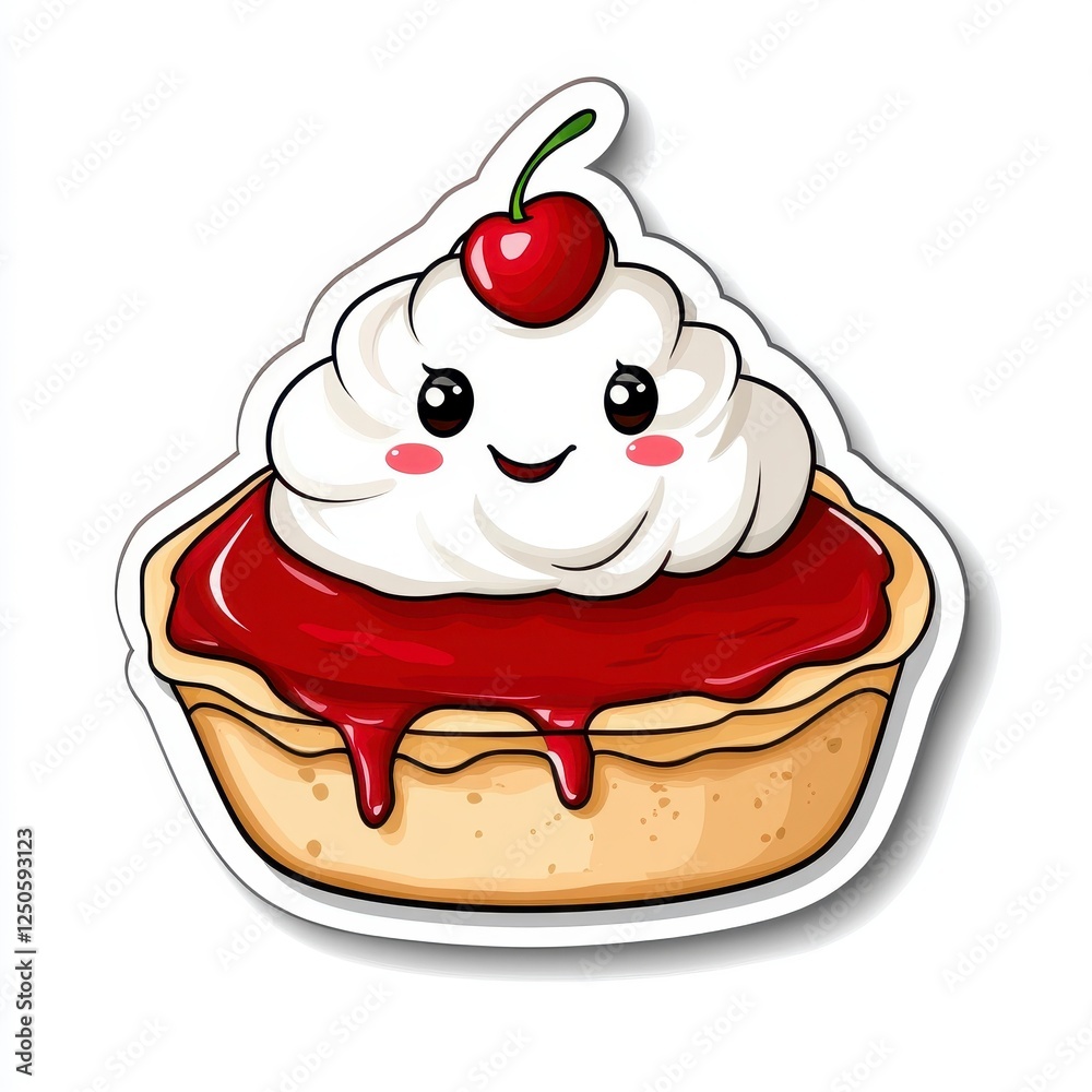Cute Cartoon Dessert with Whipped Cream and Cherry on Top Cute Cartoon Dessert with Whipped Cream and Cherry on Top