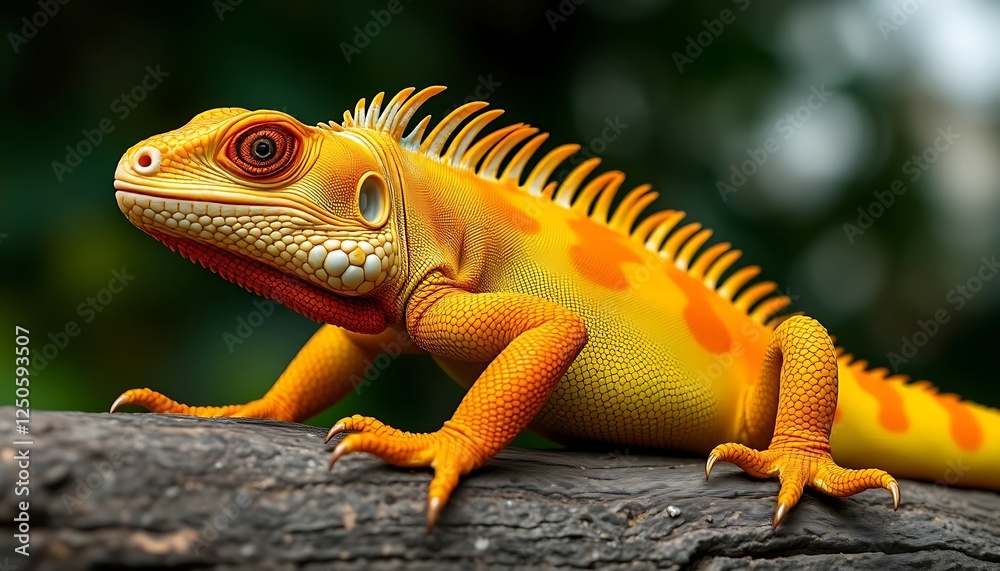 Fototapeta premium Yellow and orange lizard on a branch