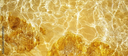 Fototapeta Naklejka Na Ścianę i Meble -  Transparent sea water surface on smooth yellow sand beach in Puglia Italy captured in a close-up background wallpaper shot.