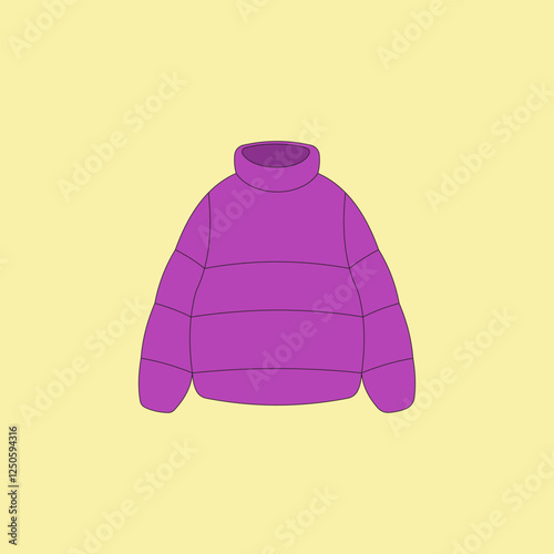 Purple puffer down jacket vector illustration. Winter coat fashion