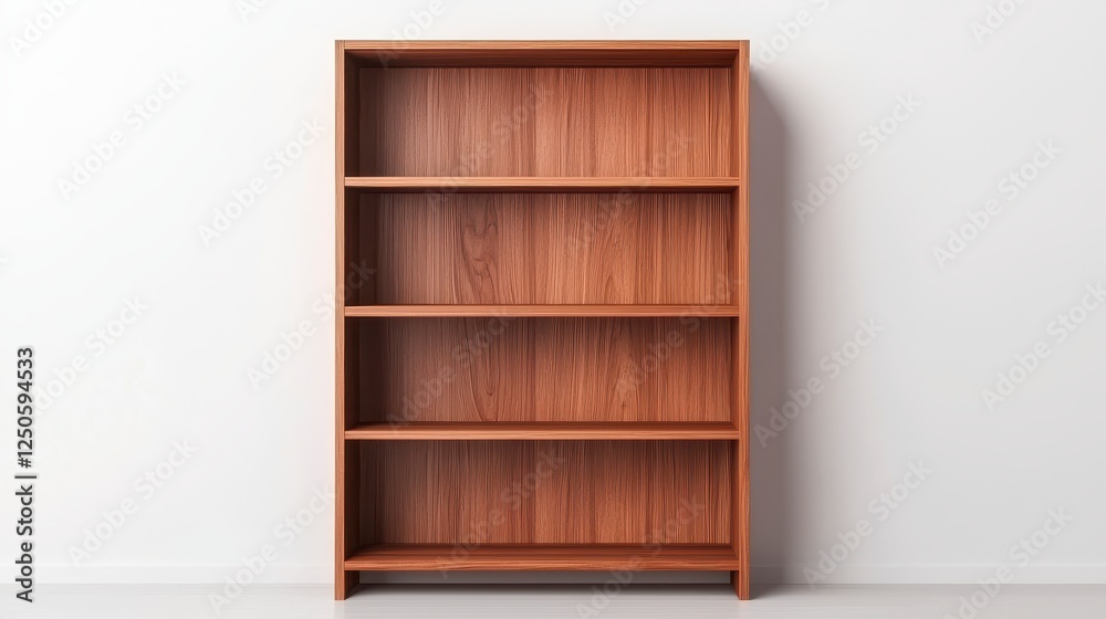 Empty Wooden Bookcase Against White Wall Empty Wooden Bookcase Against White Wall