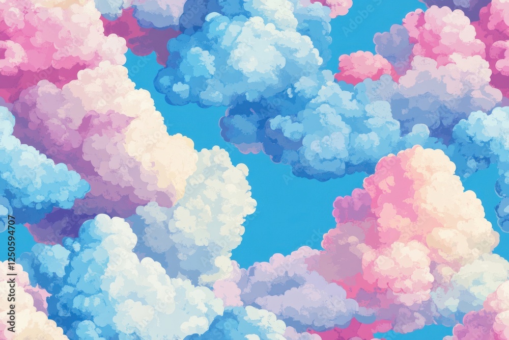 Playful fluffy clouds pattern against bright blue skies, perfect for children's room decor and joyful design projects that inspire creativity and imagination in young minds Playful fluffy clouds pattern against bright blue skies, perfect for children's room decor and joyful design projects that inspire creativity and imagination in young minds