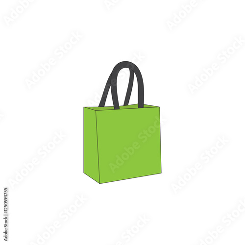 Green eco paper bag vector illustration on white background. Zero waste, eco friendly concept