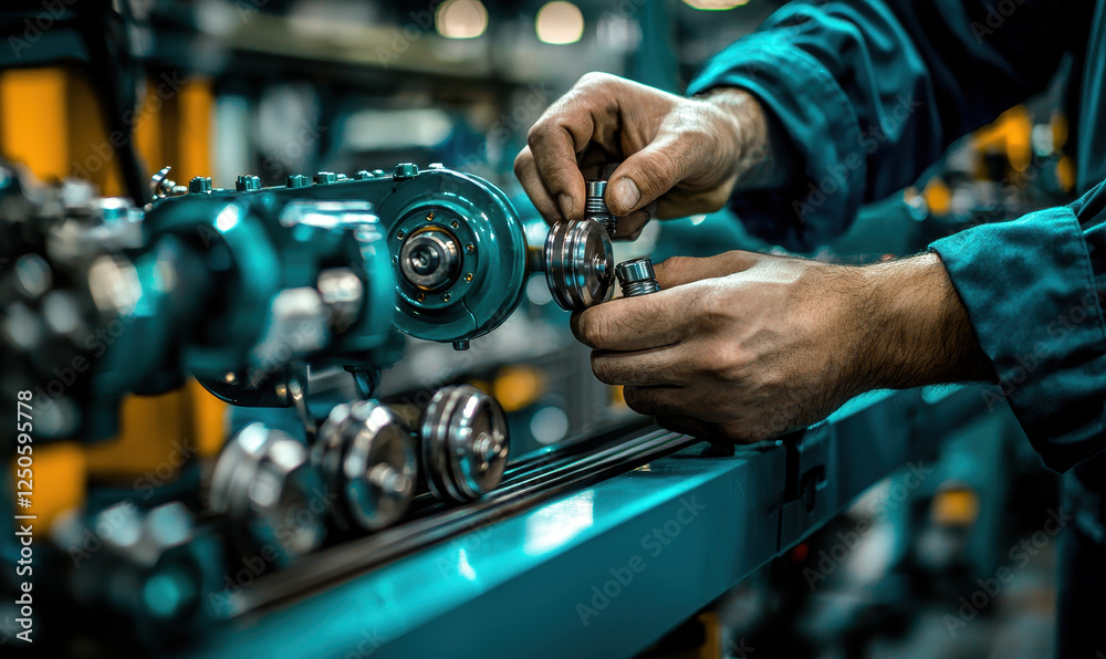 Obraz premium Assembling machinery components with precision and focus