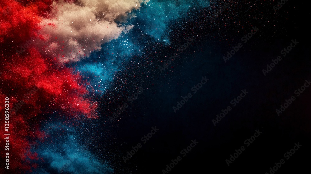 Fototapeta premium Abstract Red And Blue Color Explosion Background With Dynamic Particles