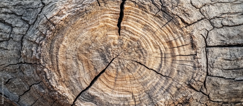 Fototapeta premium Close-up of aged tree trunk showing intricate textures and patterns of wood rings highlighting nature's beauty and natural history.