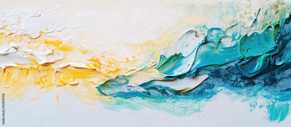 Abstract acrylic painting on canvas featuring vibrant blue and yellow color blending with texture and smooth strokes creating a dynamic feel. Abstract acrylic painting on canvas featuring vibrant blue and yellow color blending with texture and smooth strokes creating a dynamic feel.