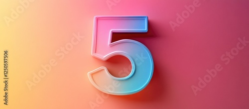 Three-dimensional representation of the number five with vibrant gradient colors on a soft blurred background suitable for digital design.