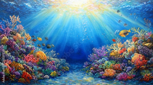 Wallpaper Mural A mesmerizing underwater background with sun rays penetrating the deep blue ocean, creating a tranquil ambiance. --chaos 20 --ar 16:9 --quality 2 --v 6.1 Job ID: 26d3e82f-4308-4e2e-bf8d-3c0496fb2584 Torontodigital.ca