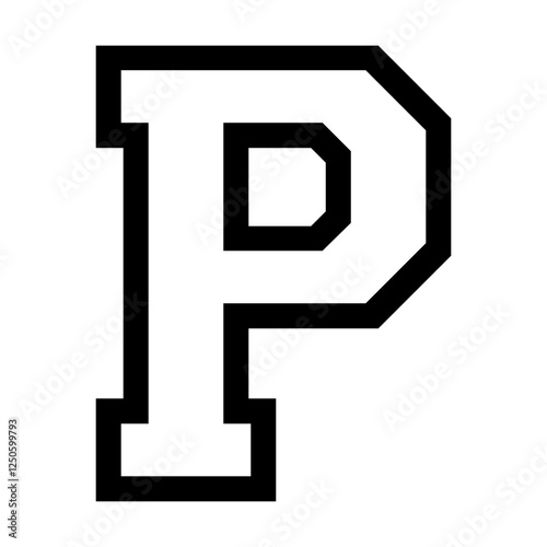 Initial letter P in college varsity font svg cut file. Isolated vector illustration.