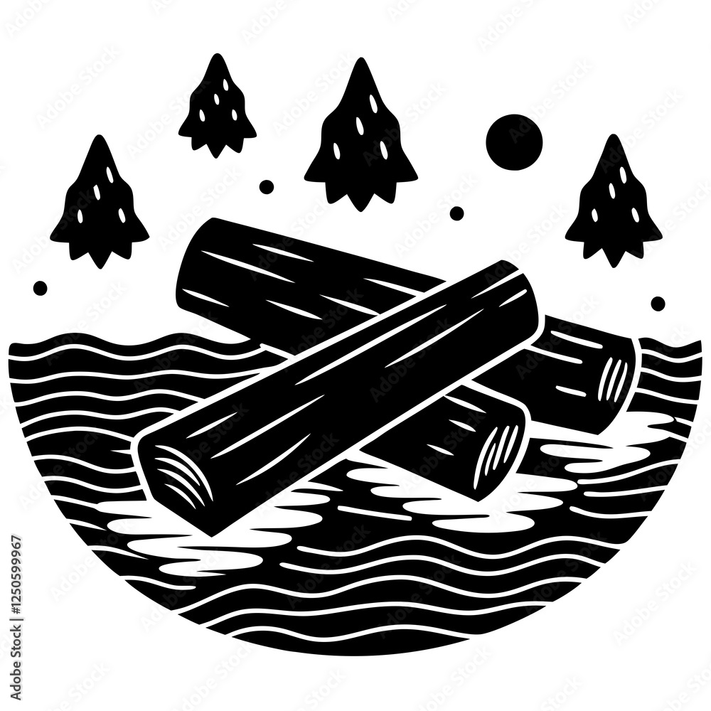  Logs floating in the river  silhouette vector illustration 
