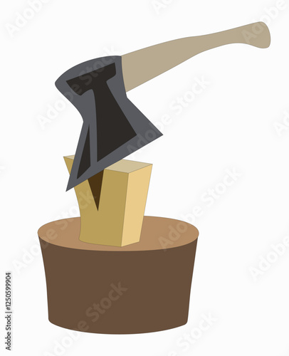 an ax chops down a log