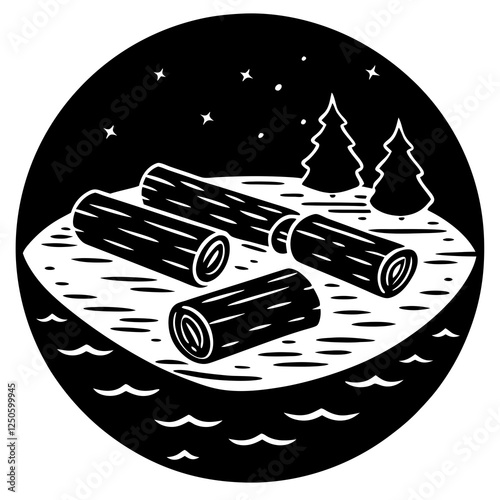  Logs floating in the river  silhouette vector illustration 