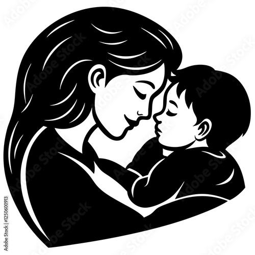  Mother kissing child's forehead before bedtime silhouette vector illustration 