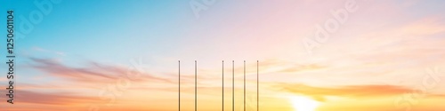 Sunset Diplomacy Ceremonial Display of International Flags on Polished Poles - Global Unity Concept for Political Strategy and Cross-Cultural Engagement