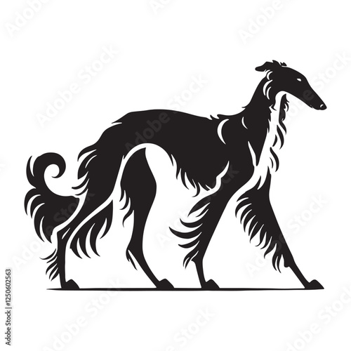 Borzoi silhouette capturing the breed’s unique and noble stance - Borzoi illustration - minimal Borzoi vector - dog silhouette
