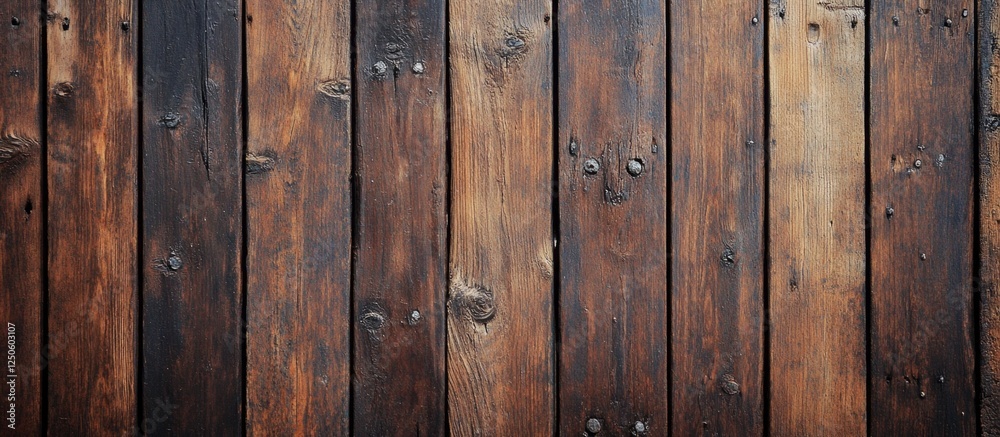 Naklejka premium Rustic brown wooden planks with a weathered texture creating a warm and inviting background suitable for various design projects