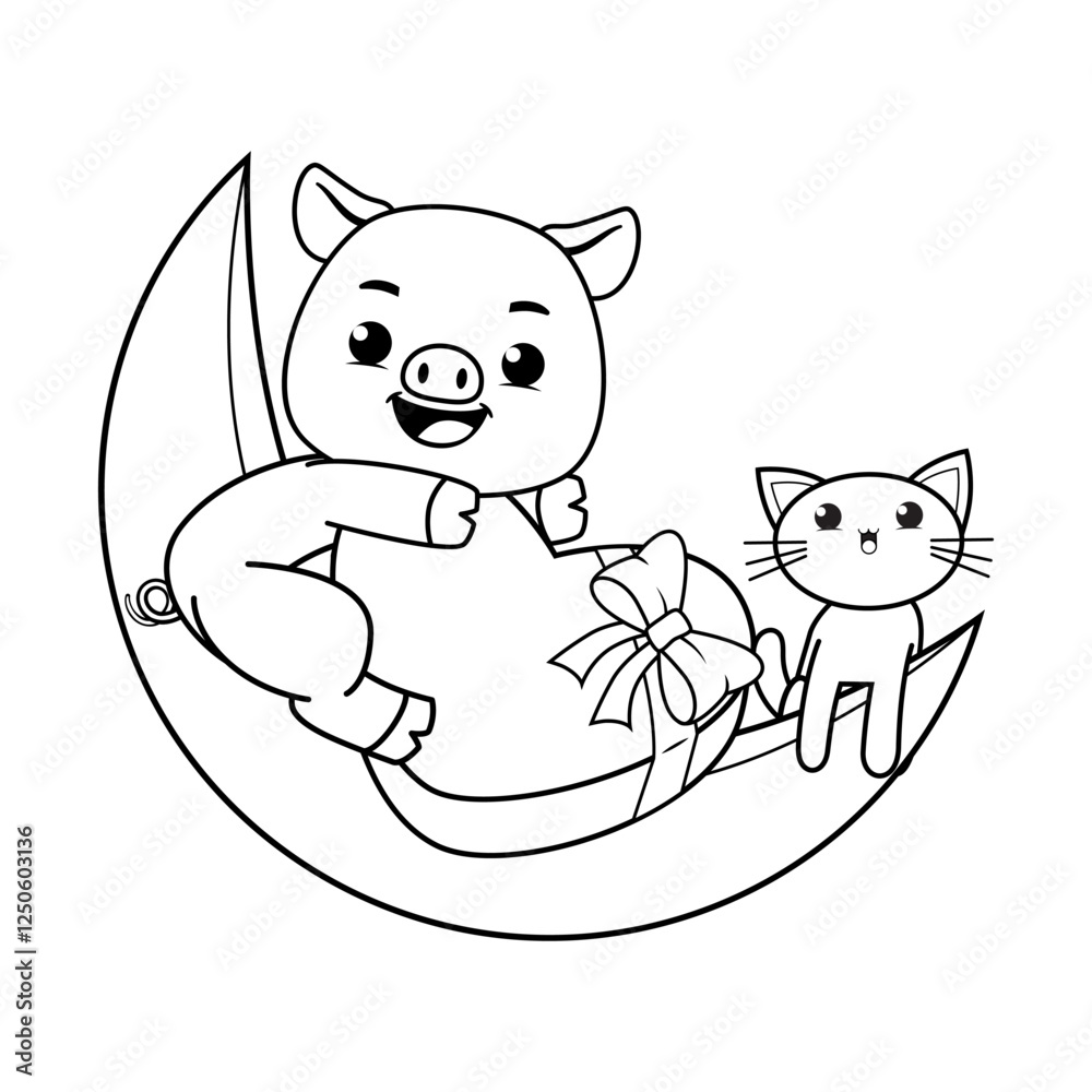 Valentine Day Coloring Page with cute pig Valentine Day Coloring Page with cute pig