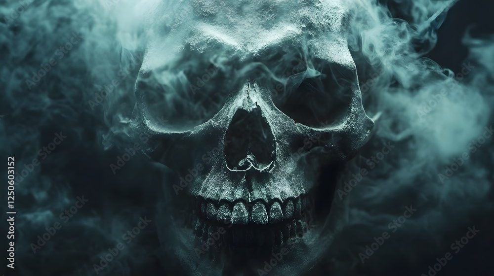 Haunting Skull Enveloped in Ominous Fog and Smoke Mysterious and Macabre Gothic Imagery for Creepy Eerie and Supernatural Concepts Haunting Skull Enveloped in Ominous Fog and Smoke Mysterious and Macabre Gothic Imagery for Creepy Eerie and Supernatural Concepts