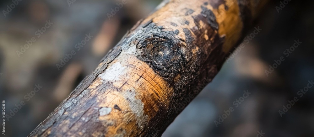 Fototapeta premium Detailed close-up of an old wood stem showcasing rich textures and natural patterns suitable for nature and organic design projects.