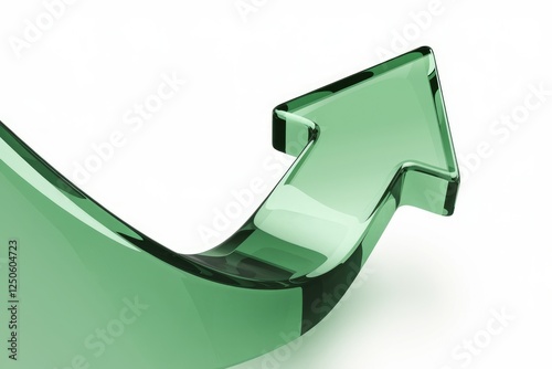 A green glass arrow curving upward, symbolizing growth, progress, and positive change.