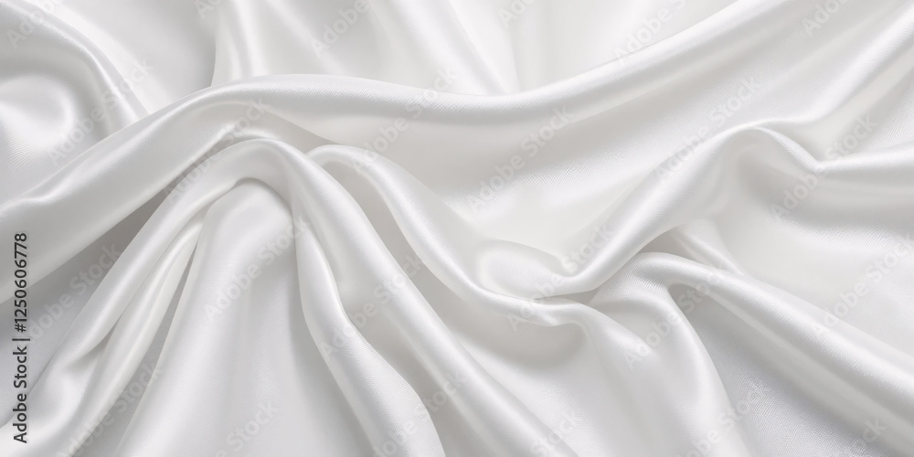 Obraz premium White Silk Fabric Texture with Gentle Folds, Soft Shadows, and Realistic Smooth Satin Sheen for Elegant Luxury Backgrounds, Fashion, and High-End Branding