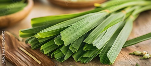 Pandan Leaves Pandanus amaryllifolius Natural Dyes Herbal Medicine Ingredients Leaf Texture Culinary Fragrance Greenery Background photo
