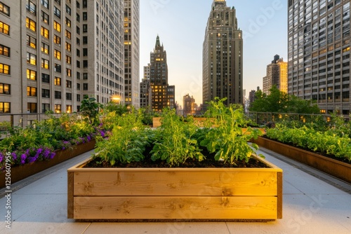 Urban Oasis Elevated Timber Planters in Cityscape for Community Gardening - Eco-Friendly Design and Green Infrastructure in Modern Urban Development