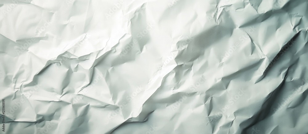 Fototapeta premium Crumpled white paper texture creating an abstract grunge background for creative design projects and presentations.