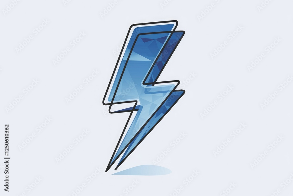 Fototapeta premium Abstract polygonal lightning bolt, blue, double exposure, energy, power.