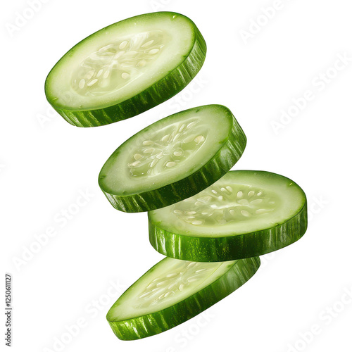 A close up of a cucumber with four slices